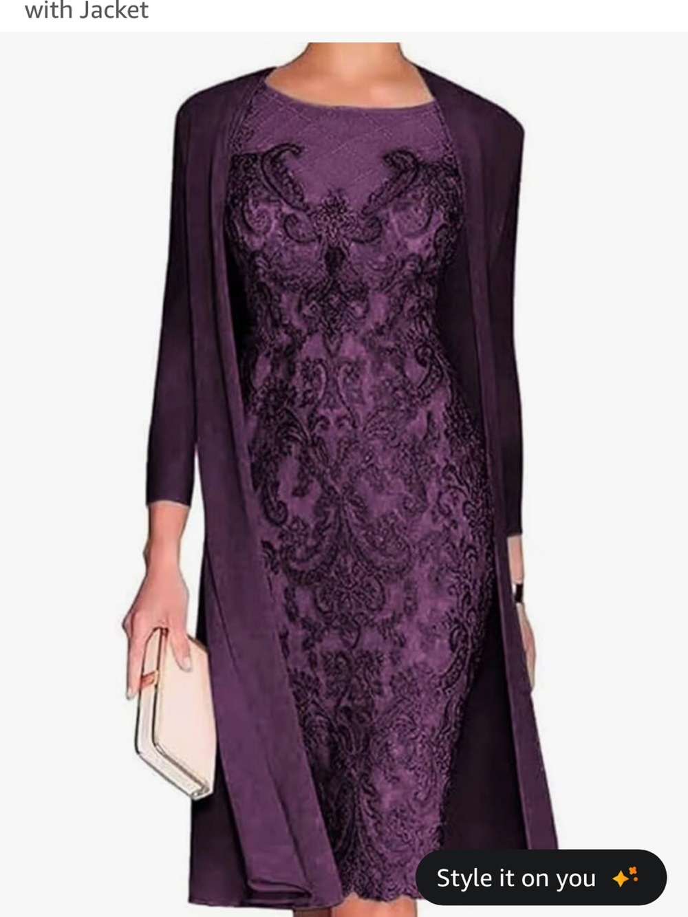Sleeveless Purple Lace Midi Dress with Coordinating Long Jacket